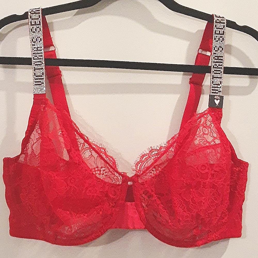 NWT VICTORIA'S SECRET UNLINED LACE & BLING SPARKLE DEMI BRA